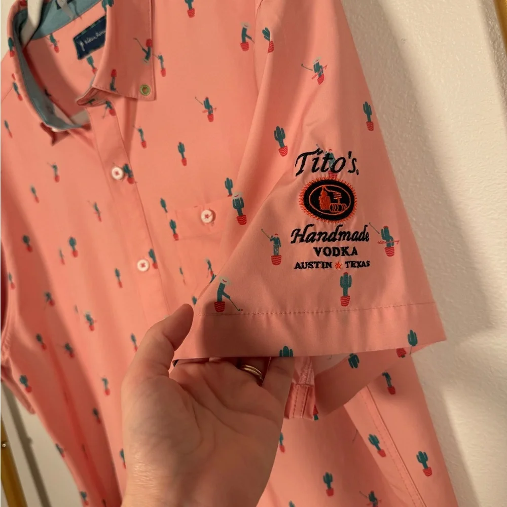 William Murray Golf Tito's Vodka Shirt coral‎ Cactus Men’s Sz XL